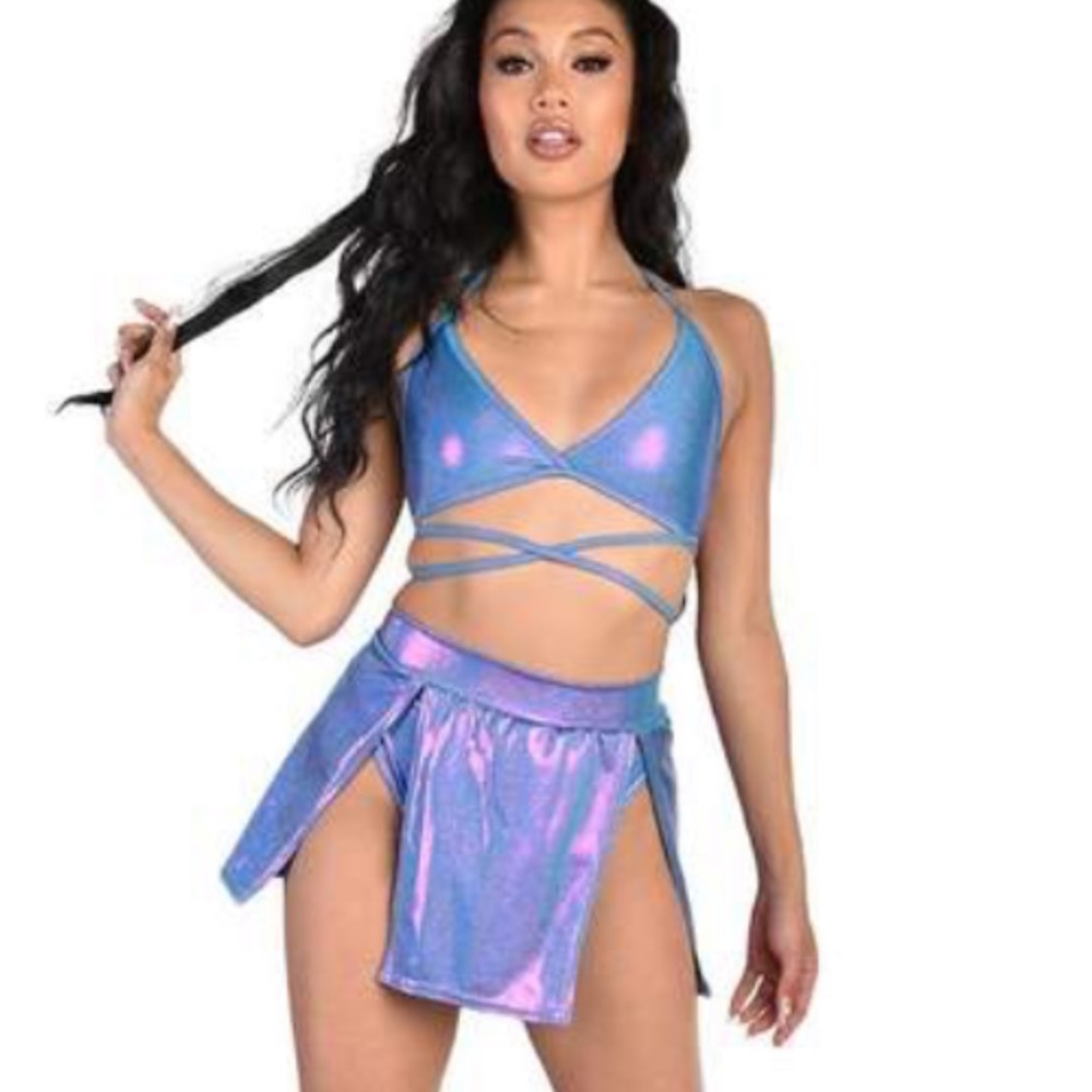 Rave set including- bralette, skirt, and bottoms